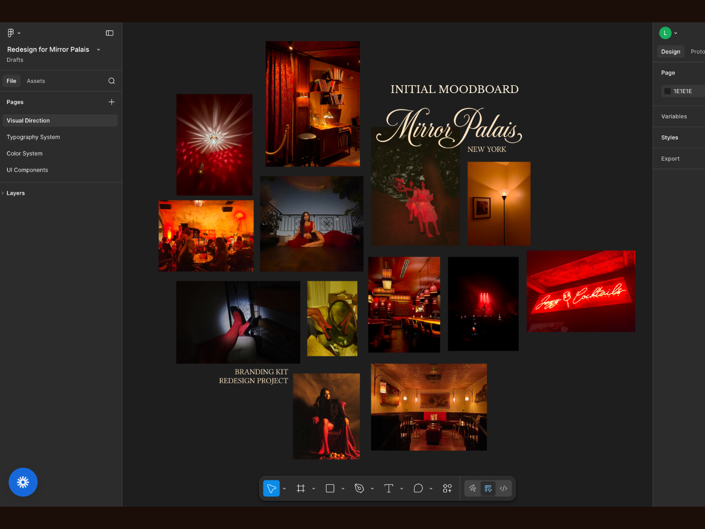 Mirror Palais Initial Moodboard — deep red, Old Hollywood glamour, velvet interiors
